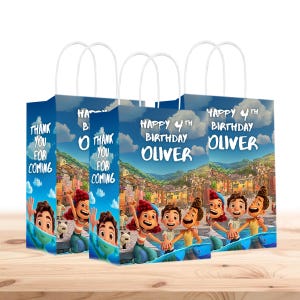 Bolsas de regalo Luca personalizadas con nombre y edad - Asas resistentes - Paquete de 12 - 100% cartón - Fáciles de montar