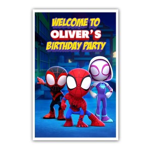 Letrero de bienvenida personalizado de Spidey – 30 x 45 cm – Impreso en cartón 100 % – Embalaje en tubo gratuito