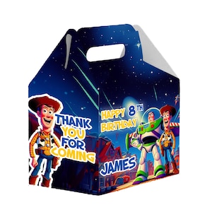 Toy Story - Woody - Buzz Lightyear - Todos los personajes - Caja Gable - Paquete de 12 - 4,4 x 4,5 x 3 pulgadas - Hecho de 100% cartón