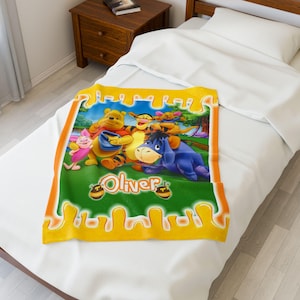 Personalized Winnie the Pooh Blanket for Kids – Custom Name, Soft and Cozy – Perfect Gift for Home or Travel – Multiple Colors