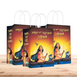 Bolsas de regalo de Pocahontas personalizadas con nombre - Asas resistentes - Paquete de 12 - 100% cartón - Fáciles de montar