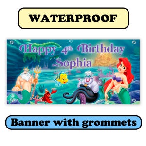 Banner de cumpleaños personalizado de La Sirenita image 3