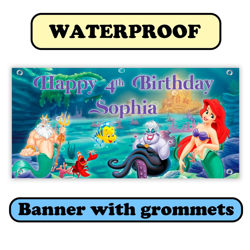 Banner de cumpleaños personalizado de La Sirenita image 3
