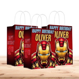 Bolsas de regalo de Ironman personalizadas con nombre - Asas resistentes - Paquete de 12 - 100% cartón - Fáciles de montar