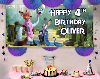 Gepersonaliseerde Zootopia-verjaardagsbanner: kies film 1 of 2