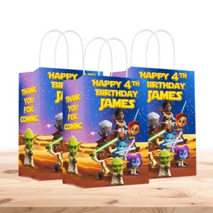 Bolsas de regalo de Star Wars Young Yedi personalizadas con nombre - Asas resistentes - Paquete de 12 - 100% cartón - Fácil de montar