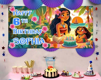 Banner de cumpleaños personalizado de Moana