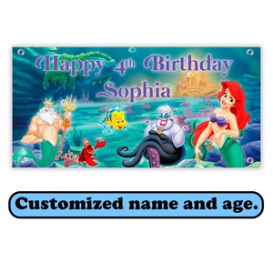 Banner de cumpleaños personalizado de La Sirenita Dark Green