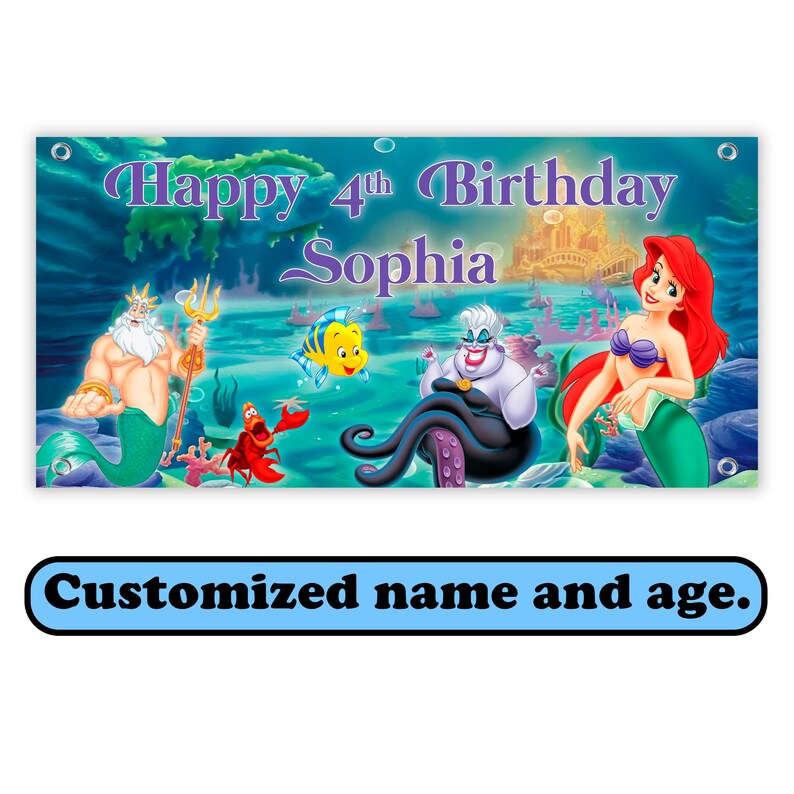 Banner de cumpleaños personalizado de La Sirenita Dark Green