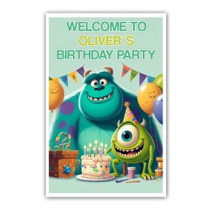 Letrero de bienvenida personalizado de Monster Inc. – 30 x 45 cm – Impreso en cartón 100 % – Embalaje en tubo gratis