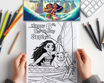 Moana-kleurset: 3 afdrukbare kleurplaten + full-colour tastopper (digitale downloadactiviteitenset)