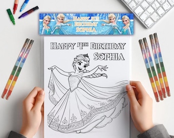 Kit para colorear de Elsa: 3 páginas imprimibles + adorno para bolso a todo color (juego de actividades de descarga digital)