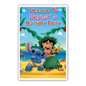 Letrero de bienvenida personalizado de Lilo y Stitch – 30 x 45 cm – Impreso en cartón 100 % – Embalaje en tubo gratis