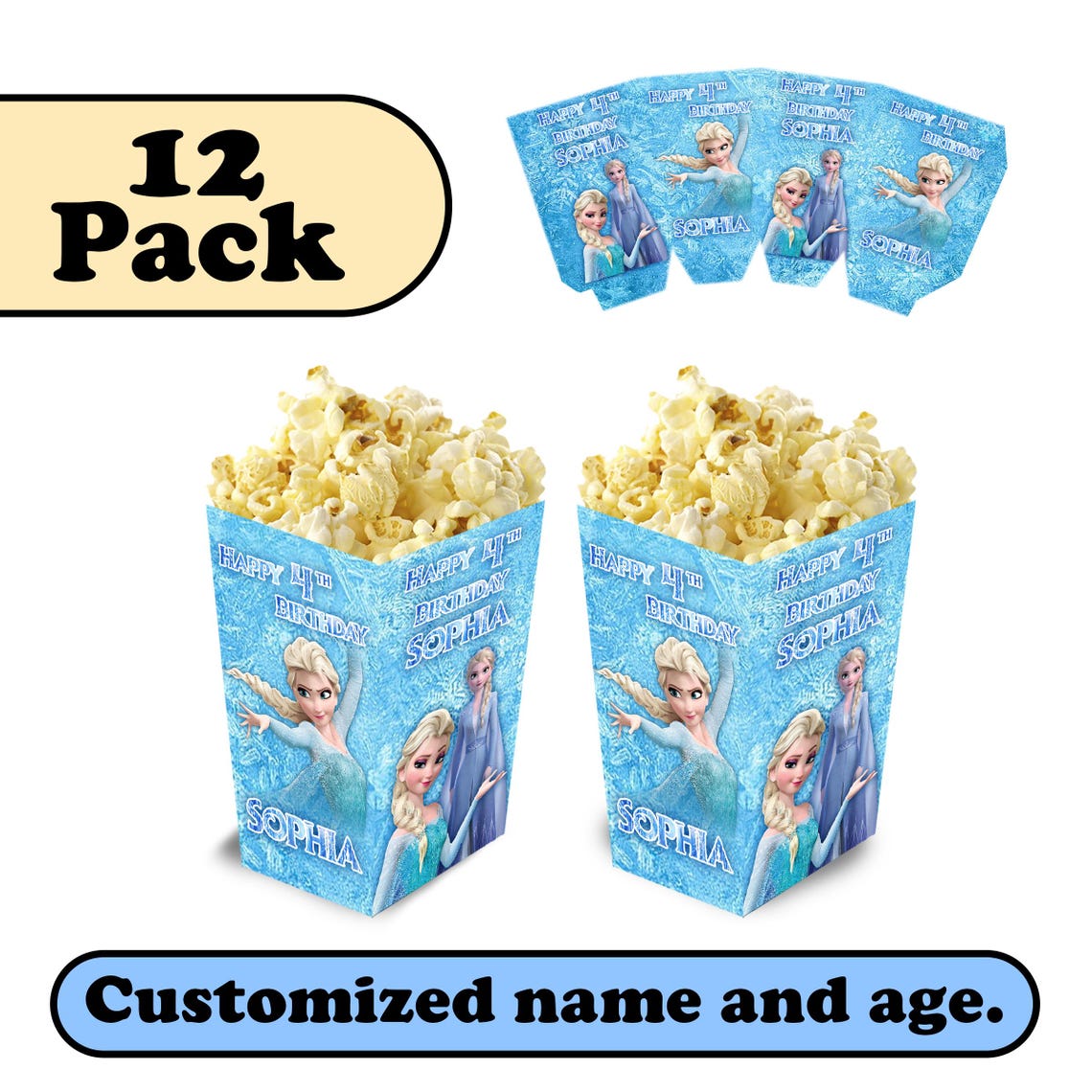 Personalized Frozen Popcorn Boxes: Choose Your Favorite Character Elsa ...