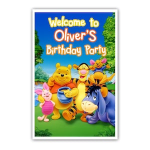 Letrero de bienvenida personalizado de Winnie the Pooh (30 x 45 cm), impreso en cartón 100 % y empaquetado en tubo gratis.