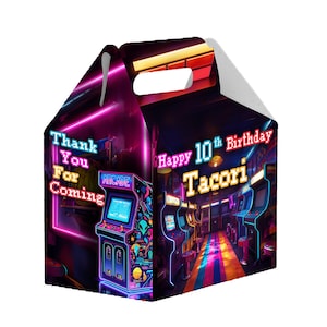 Arcade - Temática de videojuegos - Caja a dos aguas - Paquete de 12 - 11,4 x 11,4 x 7,6 cm - Fabricada 100 % en karton