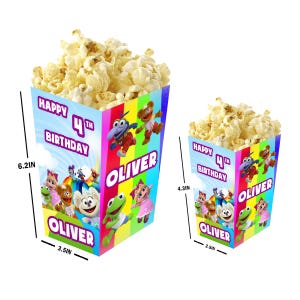 Muppets - Cajas de palomitas personalizadas con nombre y edad - Pack de 12 - 100% cartón - Fáciles de montar - Disponibles en tamaño pequeño y grande