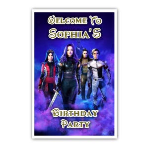 Letrero de bienvenida personalizado de Descendientes – 30 x 45 cm – Impreso en cartón 100 % – Embalaje en tubo gratuito