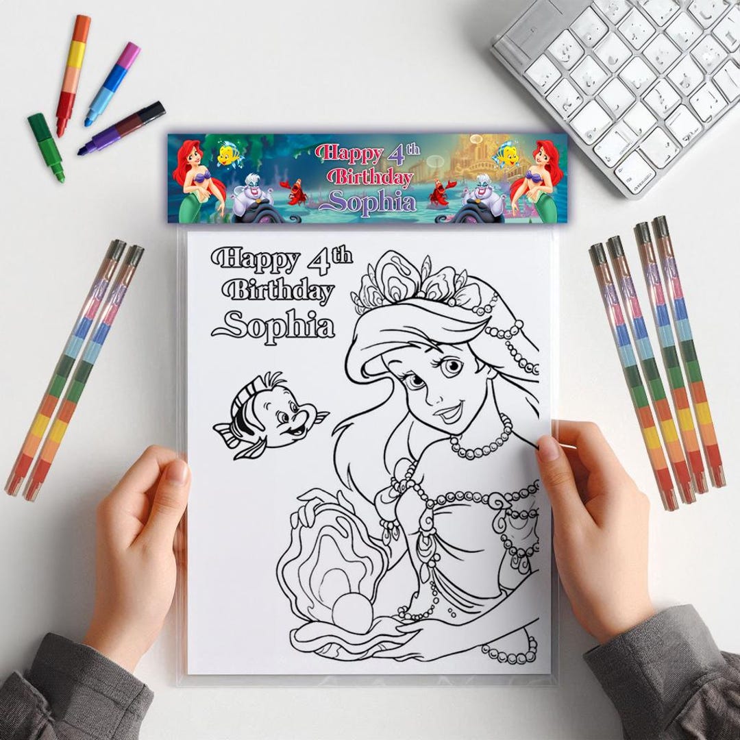The Little Mermaid Coloring Kit: 3 Printable Coloring Pages + Full-color  Bag Topper (digital Download Activity Set) - Etsy, image size:1080x1080