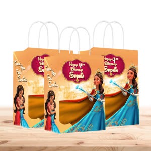 Bolsas de regalo de Elena de Avalor personalizadas con nombre - Asas resistentes - Paquete de 12 - 100% cartón - Fáciles de montar