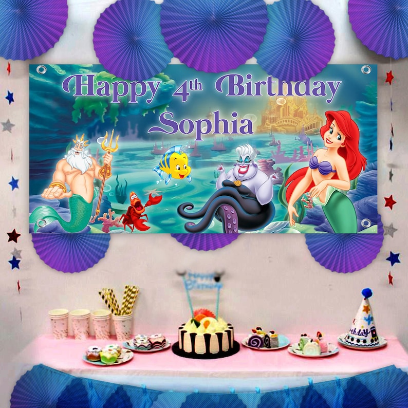 Banner de cumpleaños personalizado de La Sirenita image 1