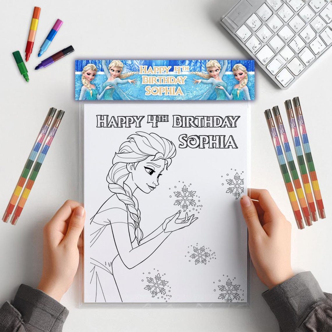 Elsa Coloring Kit: 3 Printable Coloring Pages + Full-color Bag Topper ...
