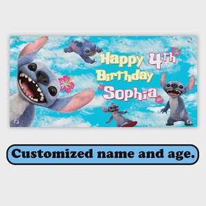 Personalized Lilo and Stitch Birthday Banner Blu