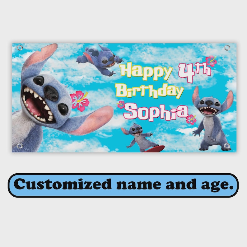 Personalized Lilo and Stitch Birthday Banner Blu