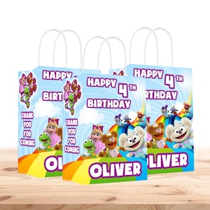 Bolsas de regalo de The Muppet Show personalizadas con nombre y edad - Asas resistentes - Paquete de 12 - 100% cartón - Fáciles de montar