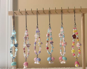Kawaii Sanrio Phone Charm - Little Twin Stars (6.1) Handmade 1/1 Nostalgic Character Beaded Keychain for Phone Case / Purse