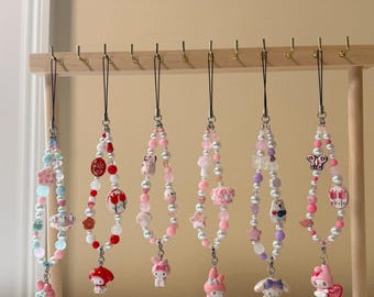 Kawaii Sanrio Phone Charm - My Melody (6.2) Handmade 1/1 Nostalgic Character Beaded Keychain for Phone Case / Purse