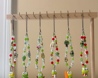 Kawaii Sanrio Phone Charm - Keroppi (6.1) Handmade 1/1 Nostalgic Character Beaded Keychain for Phone Case / Purse