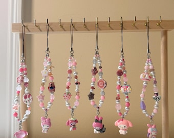 Kawaii Sanrio Phone Charm - My Melody (6.1) Handmade 1/1 Nostalgic Character Beaded Keychain for Phone Case / Purse