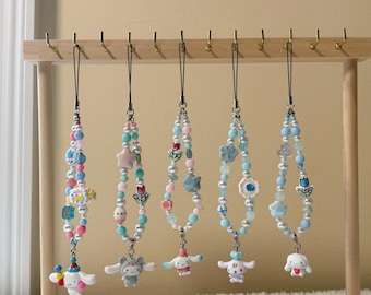Kawaii Sanrio Phone Charm - Cinnamoroll (6.3) Handmade 1/1 Nostalgic Character Beaded Keychain for Phone Case / Purse