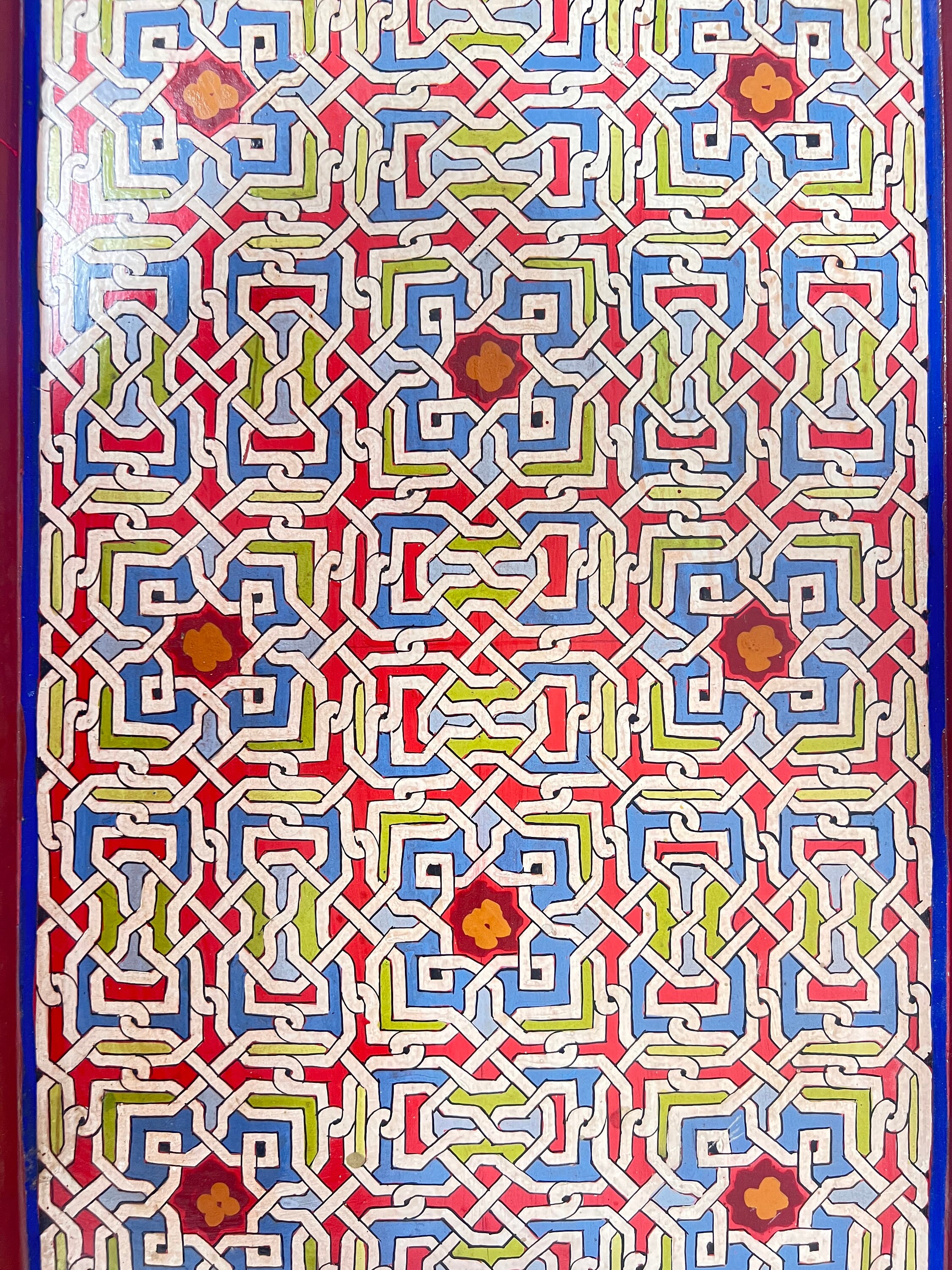 Morrocan Patterns Rectangle Andmade Moroccan Wood Tray Red Green and Yellow Hand Painted Geometric ...