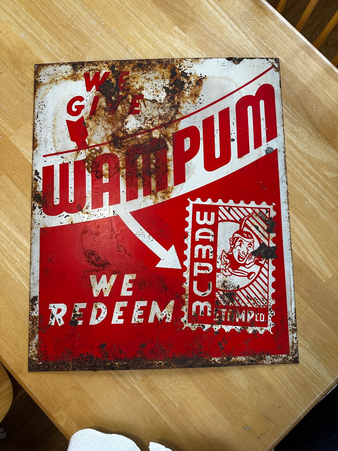 Antique Wampum Stamps Co Metal Sign Doublesided Etsy