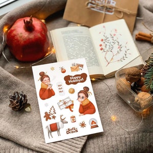 Felices fiestas: pegatinas para diario de invierno, hojas de pegatinas Hygge, pegatinas navideñas para tu agenda, pegatinas decorativas, Navidad acogedora