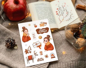 Happy Holidays - Stickers | Winter Journaling, Hygge Sticker Sheet, Holiday Stickers For Your Planner, Decorative Stickers, Cozy Christmas