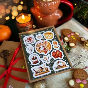 Navidad mágica: pegatinas para diario de invierno, hojas de pegatinas acogedoras, pegatinas de vacaciones para tu agenda, pegatinas para bullet journal / Wizard