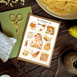Cottagecore: pegatinas/pegatinas para diario, hoja de pegatinas hygge, juego de pegatinas para planificador, paquete de pegatinas para bullet journal/vida tranquila