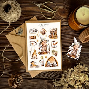 Heksenwandeling — Stickers | Stickers voor dagboek, stickervel avontuur, planner, dagboek, Bullet Journal | Bos, bergen, kamperen