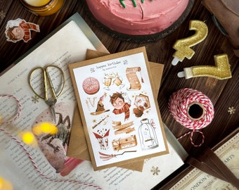 Gelukkige verjaardagsstickers | Harry Potter Stickers, Verjaardagscadeau, Winter Journalling, Dagboeksticker | Zweinstein, Griffoendor, Potterhead, Tovenaar