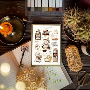 Witchy Book Nook — Adesivi / Adesivi per diario di lettura, foglio di adesivi Hygge, set di adesivi per planner, bullet journal, diario / vittoriano, magico