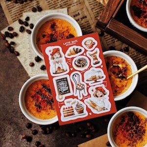 Latte Date — Pegatinas / Deliciosas pegatinas para diario, hojas de pegatinas románticas, planificadores y bullet journal / Café parisino, pastelería, tarta