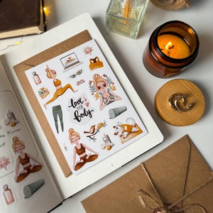 Yoga — Aufkleber | Meditative Journaling, Hygge Aufkleberbogen, Frühling Aufkleber für Ihren Planer, Bullet Journal Aufkleber, Scrapbook