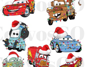 Christmas Cars Santa Bundle Png, Lightning Mcqueen Xmas Png, Disney Merry Xmas Png, Xmas Holiday Png