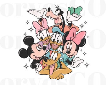 Vintage Mouse and Friends PNG, Mickey and Friends Digital Download, Cute Vintage Mickey and Friends PNG