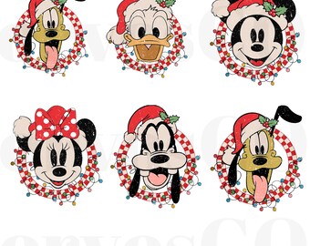 Pacchetto natalizio vintage Topolino e amici PNG, Famiglia natalizia PNG, Natale Disney PNG, Gruppo natalizio Disney PNG, File PNG di Natale