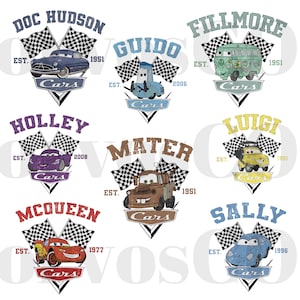 Auto's aangepaste png-bundel, auto's png-cartoon cliparts, auto's sublimatie, Lightning McQueen, Tow Mater, auto-personages png clipartbundel