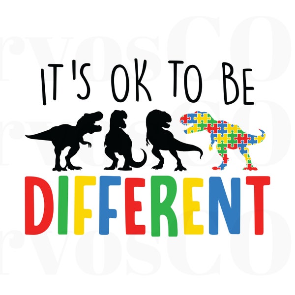 It's Ok To Be Different PNG, Autism Awareness Dinosaur PNG, Autism Boy T-Rex PNG